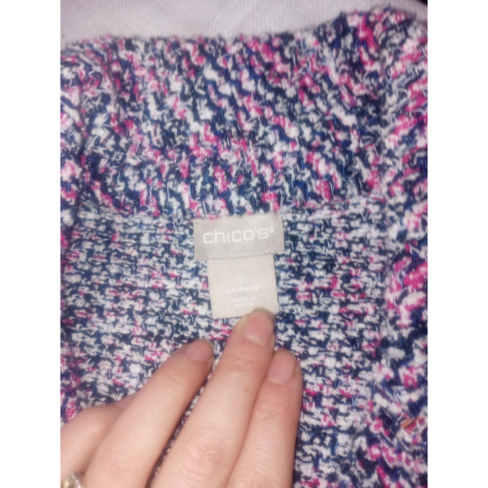 Chicos Tweed Rug Texture Cardigan One Button Raspberry‎ Size 1 - Picture 3 of 5